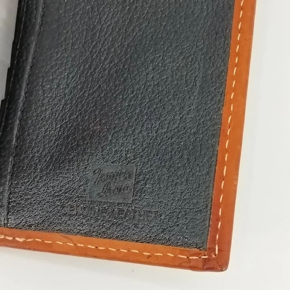 Tony Lama Western Lizard Embossed Leather Long Wallet Black Brown Trim Vintage